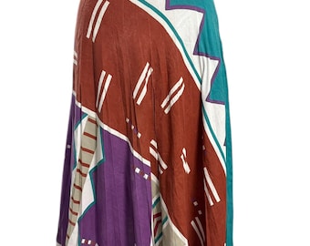 Saia vintage com estampa geométrica asteca do sudoeste americano, tamanho 7-8.