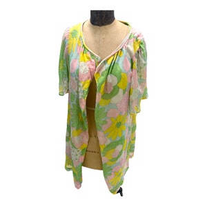 Vintage 1960s I.Appel Groovy Yellow Floral Robe Pyschdelic Housecoat Med