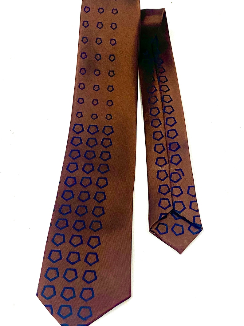 Vintage Mid Century Atomic Age Brown Pattern Thin Skinny Tie image 1