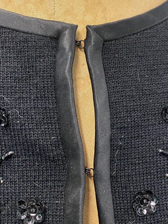 Vintage 1950s Black Beaded Cardigan Sweater W/ Sa… - image 4
