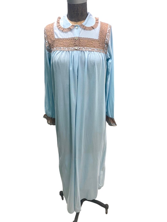 Vintage Avian Brushed Cotton Aqua Blue  Nightgown 
