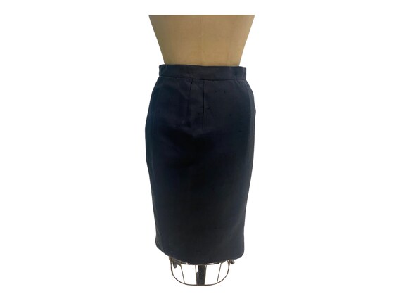 Vintage 1960s Black Shantung Silk Skirt Size 26 W… - image 7