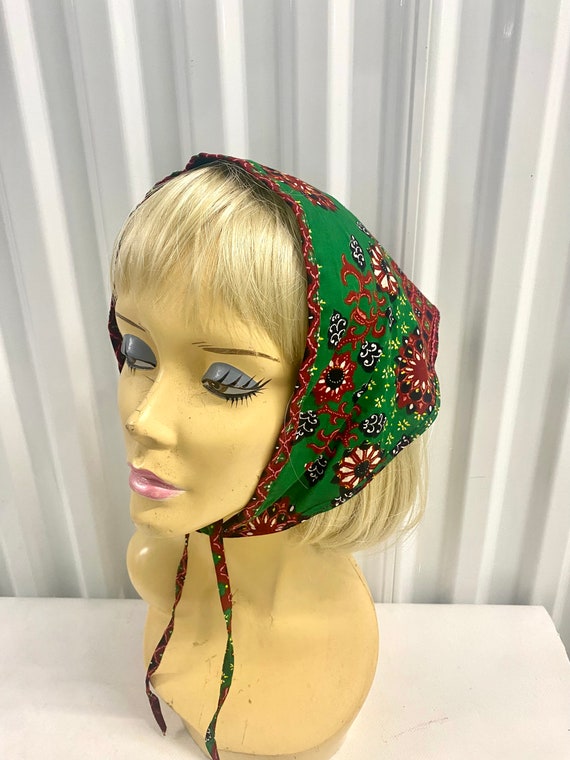 Vintage 1970s Bright Colorful Floral Headscarf