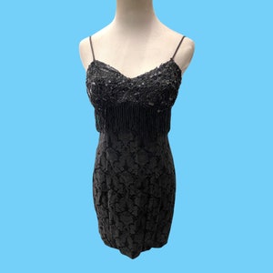 Vintage Zum Zum Black Sequined Beaded Spagehtti Straps Mini Dress 5/6