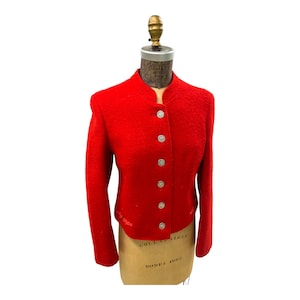 Vintage Red Wool Riku Trachten Jacket W/ Antique Austrian Eagle Florin Buttons