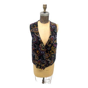 Vintage 1970s Blondettes Boho Multi Colored Velvet Vest W/ Floral Patterns OS
