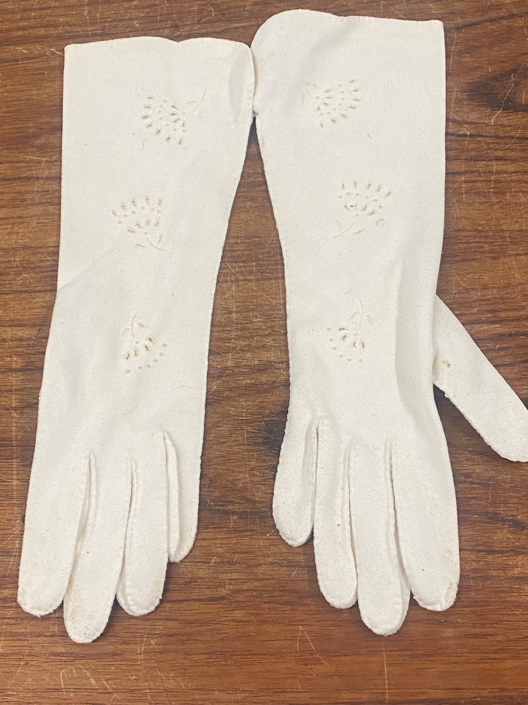 Vintage Long White Cotton Gloves W/ Floral Eyelet Cut Out Small Etsy