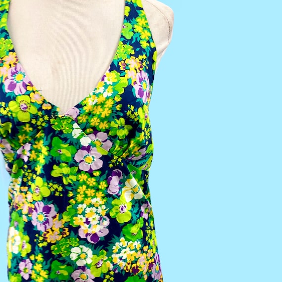 Vintage Maxi Halter Neck Floral Sun Dress Medium - image 2