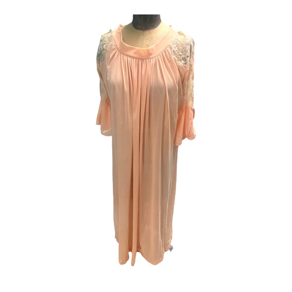 Vintage 1950s Peach Chiffon W/ Lace Nightgown By … - image 1