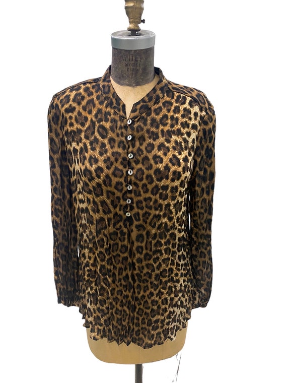 Vintage Harlow Cheetah Leopard Print Blouse Med - image 1
