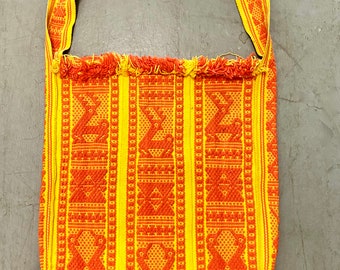 Vintage Boho Chic 1970's Bright Orange Yellow Peasant Shoulder Bag