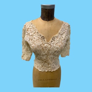 Vintage White Lace Evening Top With Diamante & Seed Pearls
