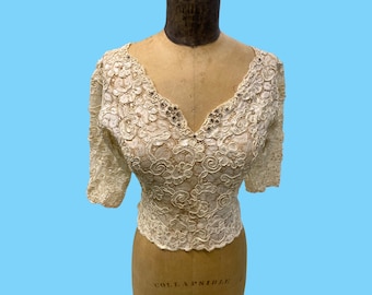 Vintage White Lace Evening Top With Diamante & Seed Pearls