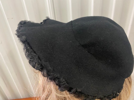 Vintage 1930's Black Felt W/Wool Winter Hat By Lo… - image 4