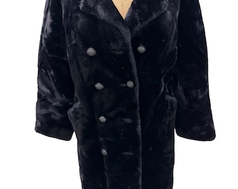 Manteau D'Hiver En Fausse Fourrure Borgazia Career Originals Taille 18 (16) - Occasion Très Bon État - Style Overcoat Vintage Noir Avec Col