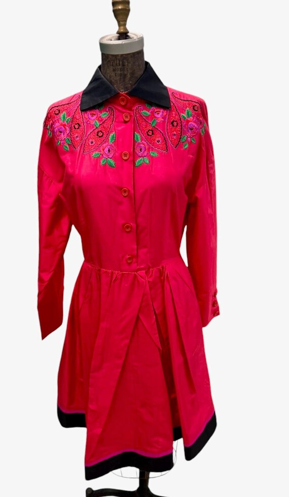 Byblos, Vintage Byblos Red Dress W/ Floral Embroidery Made In Italy US Sz 6