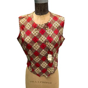 Vintage 1970s Alice Stuart Jonathan Logan Red Tartan Vest NOS Size 14/34