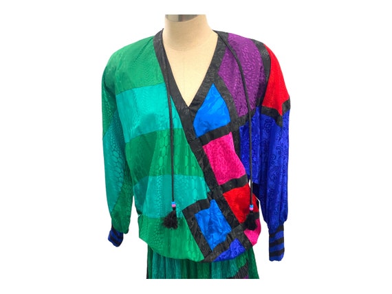 Vintage 1980s Diane Freis Multi Colored Dress Lar… - image 2