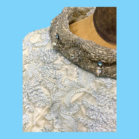 Vintage 1960s Light Blue With Silver Beaded Bejew… - image 3