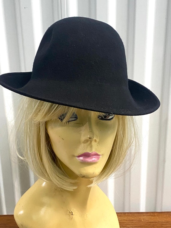 Vintage 70s Black Doe Skin Felt Fedora Style Hat G