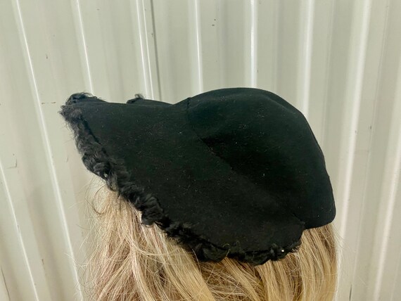 Vintage 1930's Black Felt W/Wool Winter Hat By Lo… - image 3