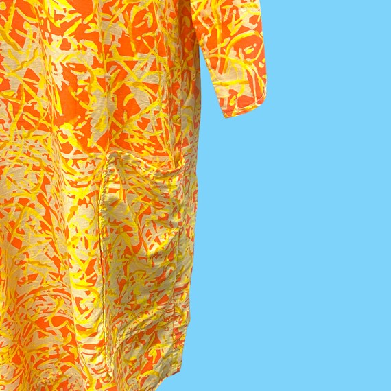 Vintage 1970s Bright Retro Orange Yellow Loungees… - image 5