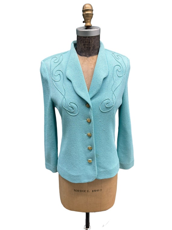 70s Vintage Aqua Blue Castleberry Poly Knit Jacket