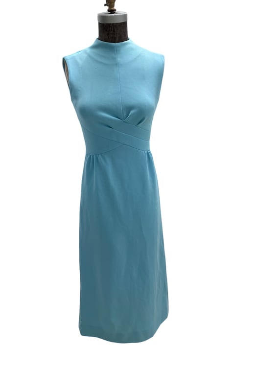 Vintage 1970s Aqua Blue Sleeveless Maxi Dress Med.