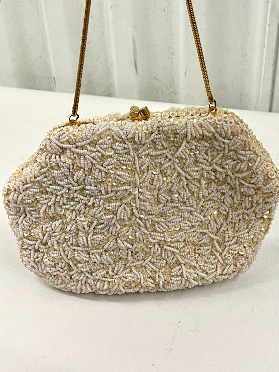 Vintage purse hand beaded with sequins zipper pocket inside