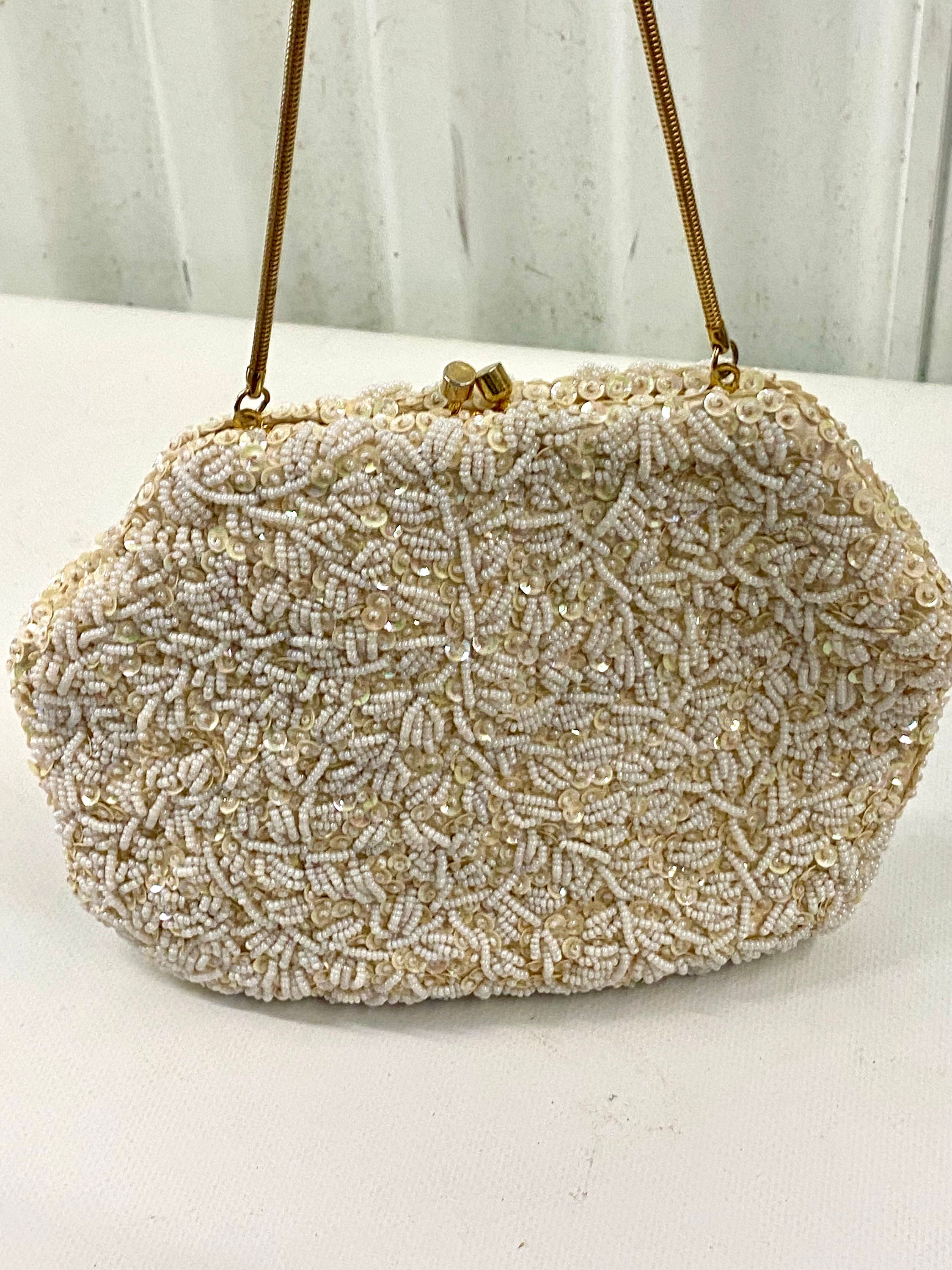 GOLDCO 1950’s White on White Beaded Purse. Beaded Handle. Made in Hong  Kong. Mint Condition.