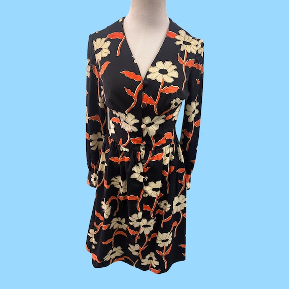 Vintage 1960s Black Floral Secretary Style Summer… - image 1