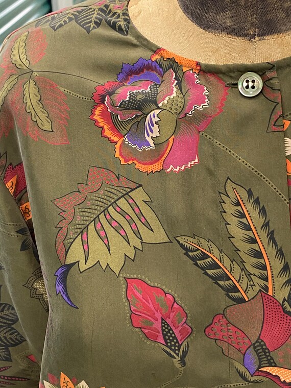 Vintage Rodier Silk Skirt Top Set Green Floral Pa… - image 3