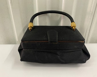 vintage Mid Century Black Satin Pill Box Sac de soirée Bienen Davis