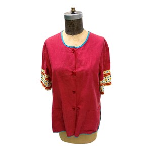 Vintage Red W/ White Dots & Floral Sleeves House Top Large