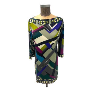 Vintage Sandra Darren Geometric Pattern Shift Dress Size 10
