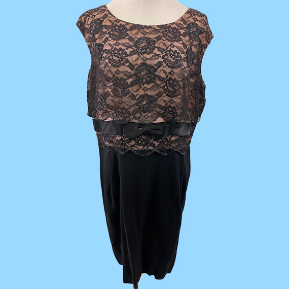 Vintage Black Dress With Lace Embroidered Over Sa… - image 1