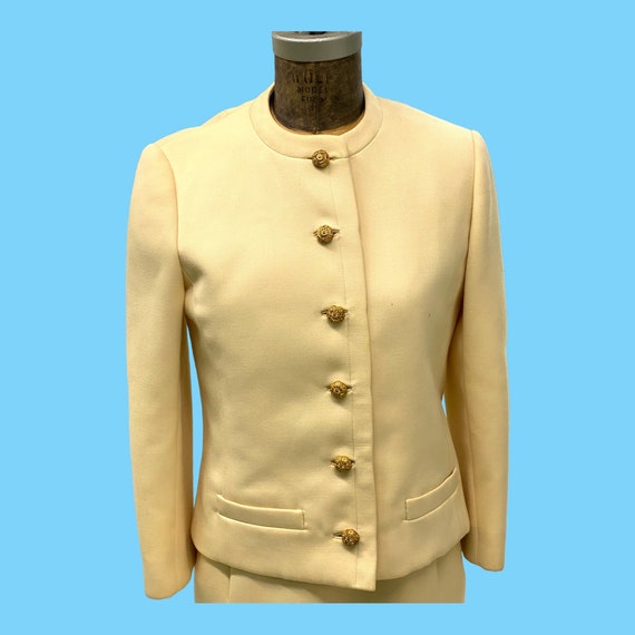 Vintage 1960s Cream Wool Dress Jacket Suit Med. - image 2