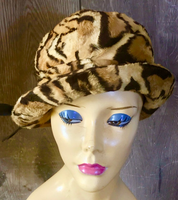 Vintage Retro 1960's Mod Faux Tiger Ladies Hat By