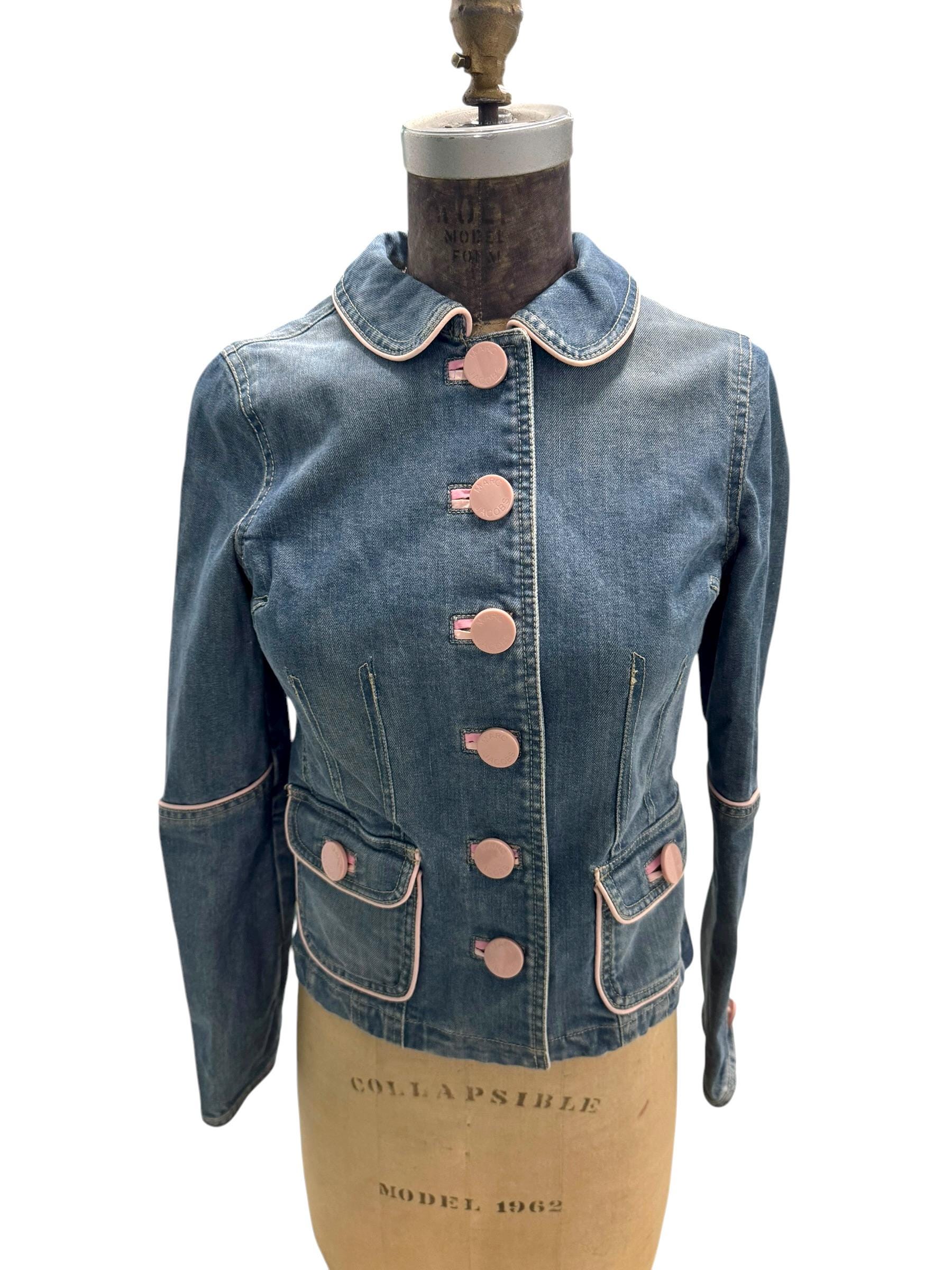 SALE。MARK JACOBS デニムジャケット・セットアップ可 Vintage Marcjacobs Denim Jean Jacket Pink Trim and Buttons