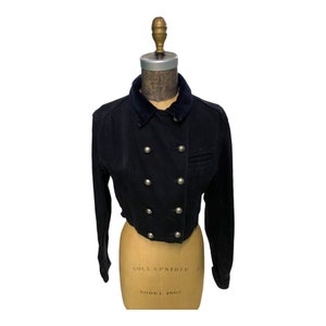 Vintage Ralph Lauren Black Denim Short Jacket W/ Velvet Collar Size 10