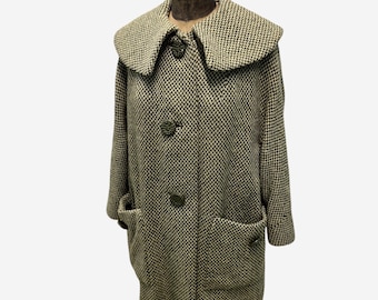 Vintage 1960s Mod Style Large Collar Samuel Winston Houndstooth Wool Coat Med