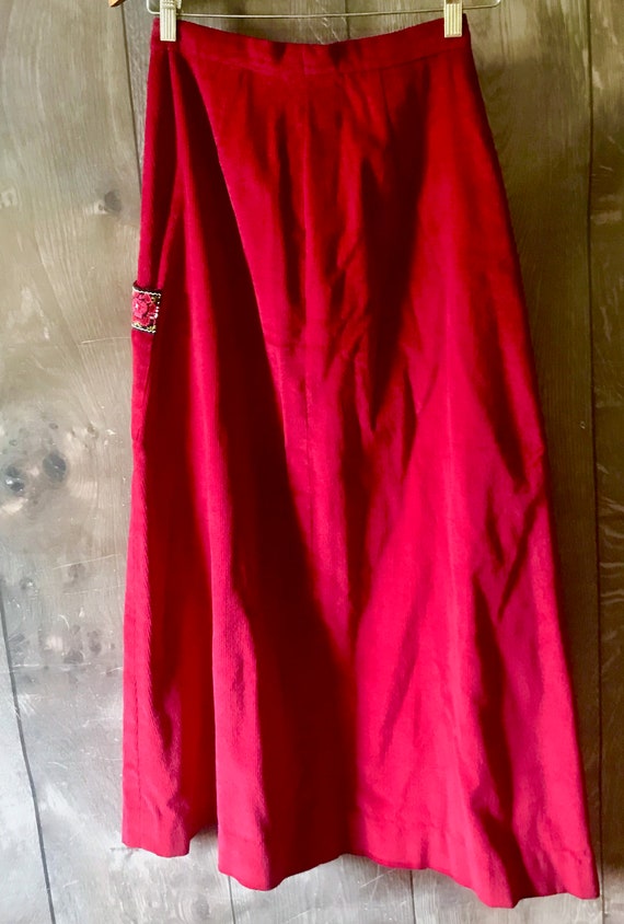 Vintage 1970's Boho Chic Long Plum Red Corduroy E… - image 7