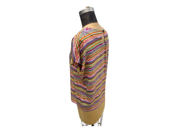 Vintage 70's Rodier Silk Bright Colorful Tribal P… - image 5
