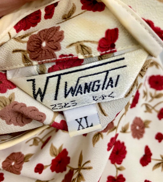 Vintage Chinese Style Blouse Red White Floral Des… - image 10