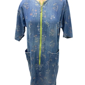 Vintage Peggy Barker Florales Jeans Kleid Med