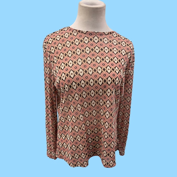 Retro Style Pink Pattern Paniz Long Sleeve Top XL - image 1