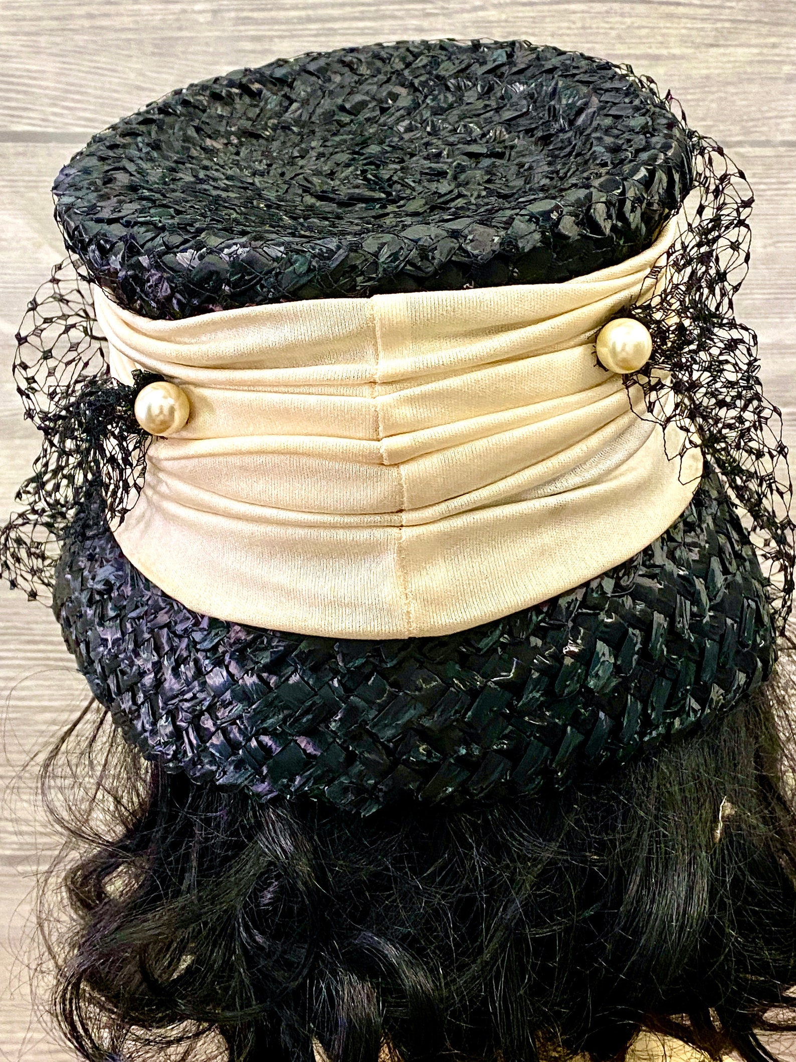 Vtg 1960's Ladies Blue Straw Hat netting & Faux Pearls Etsy