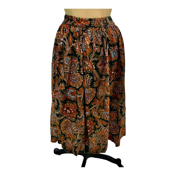 Vintage 1970s Sears Brown Paisley Cotton Pleated … - image 1