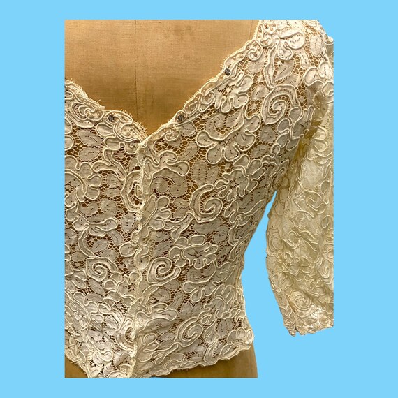 Vintage White Lace Evening Top With Diamante & Se… - image 9