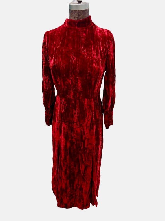Vintage Deep Red Crushed Velvet Maxi Dress Diamante Sleeve Buttons Sm/ Med  - Etsy